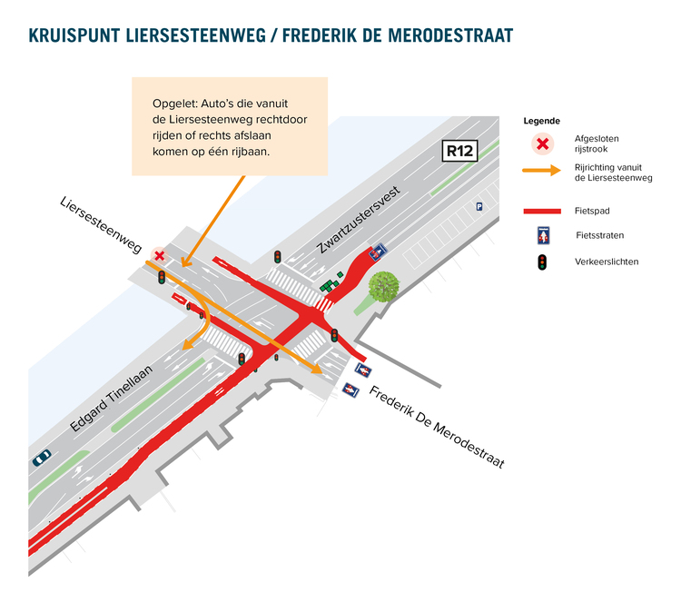 Kaart aanpassing kruispunt Liersesteenweg