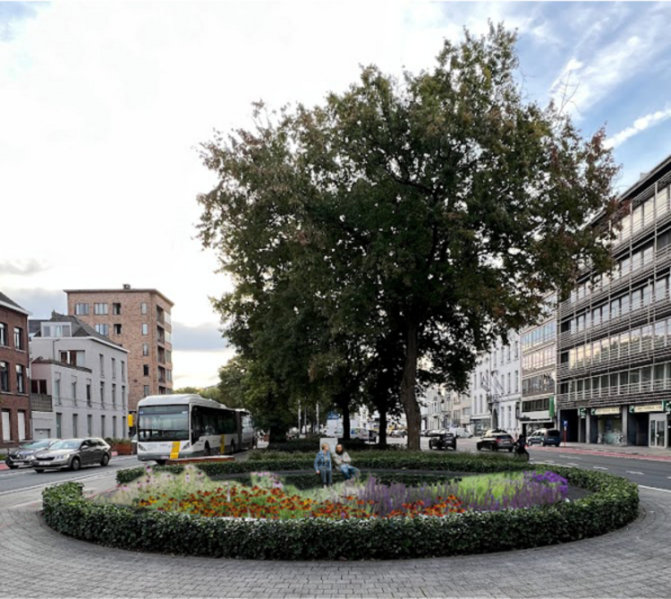 Simulatiebeeld van de nieuwe invulling van de fonteinen op Van Benedenlaan en Schuttersvest.